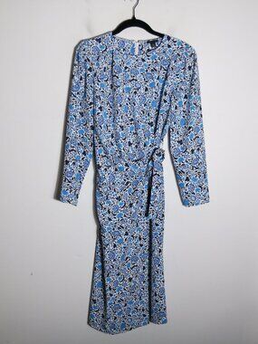 Ann Taylor Floral Wrap Midi Dress 10P High Neck Modest Preppy Work Office Party